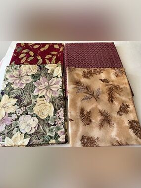 Quilting Sewing Crafts Fabric Lot Hoffman Brown Burgundy Gold Pinecones Cotton